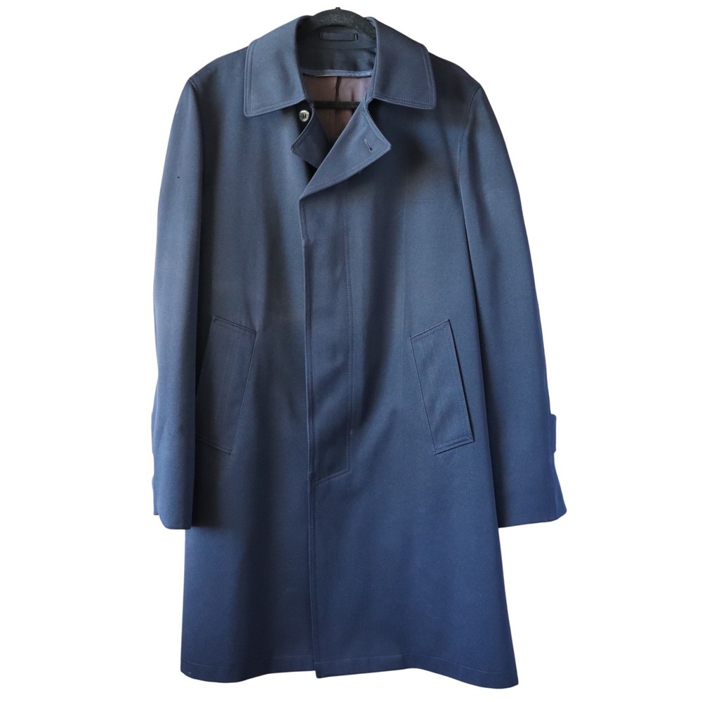 JCPenney Vintage 70s Travel Knit Coat 42 Navy Trench zip out liner Men's Peacoat